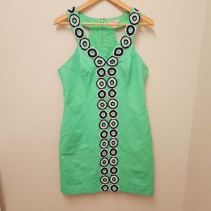 Lilly Pulitzer Trudy in Go Go Green Shift Dress Midi Embroidery Women's Size 10